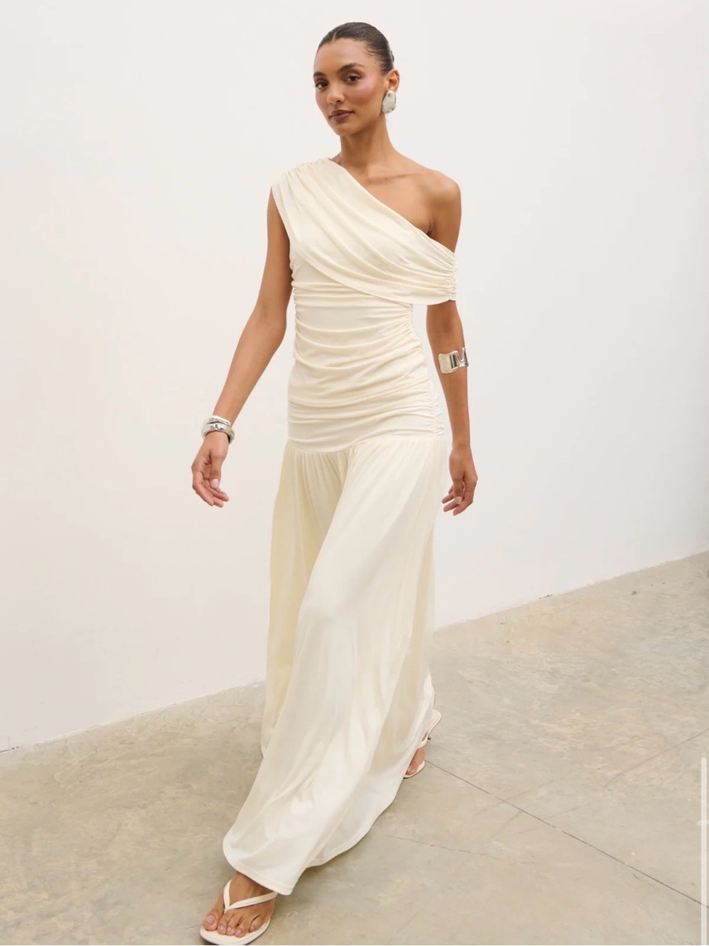 Lydia Ruched Off-Shoulder Cream Top - Picture 2 of 6